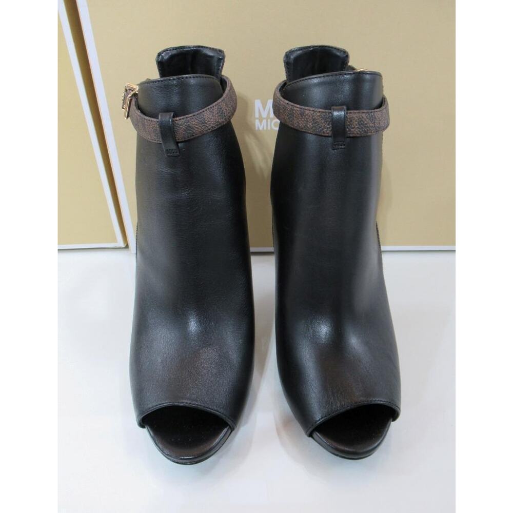 Michael Kors Lawson Open Toe High Heel Buckled Bootie Black / Brown Size 7.5 - Picture 3 of 8
